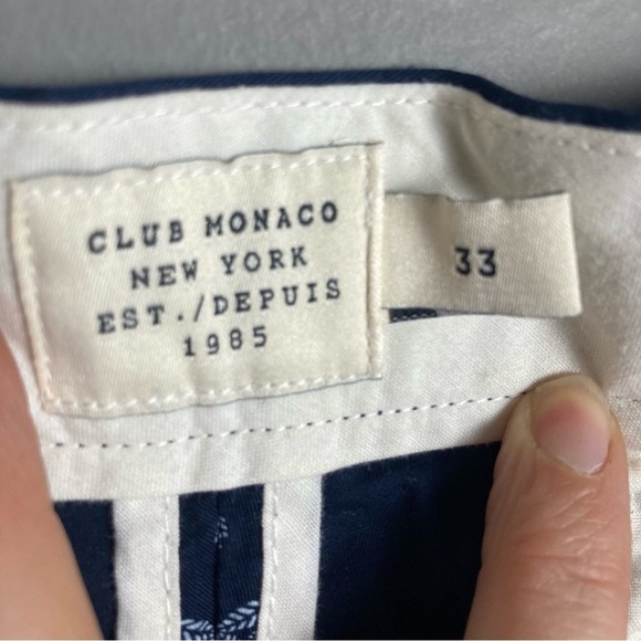 Club Monaco shorts men 33 NWT patterned trouser 10" chino blue pattern Baxter - Picture 7 of 12